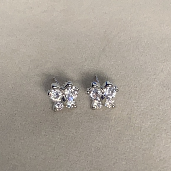 Cubic Zirconia & Silvertone Butterfly Studs - Picture 2 of 3